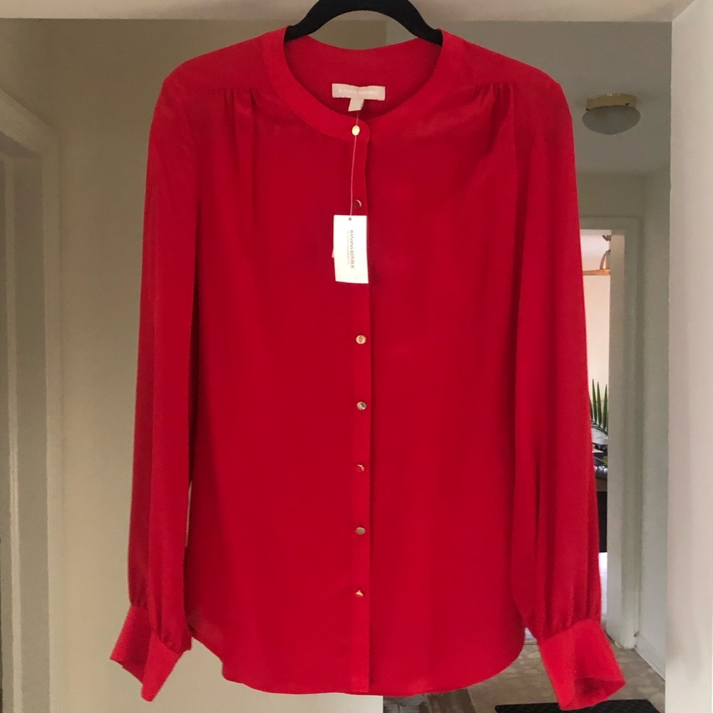 Banana Republic red blouse w/ gold buttons